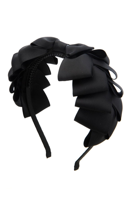 Pleated Ribbon Grosgrain Headband - Black