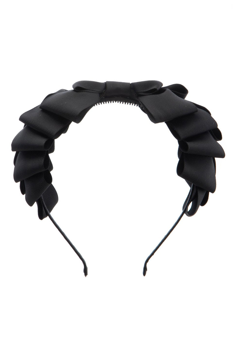 Pleated Ribbon Grosgrain Headband - Black