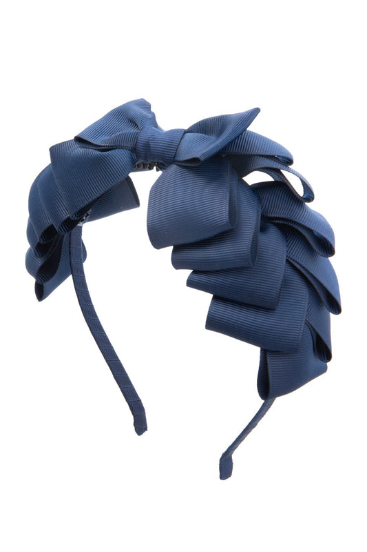 Pleated Ribbon Grosgrain Headband - Navy