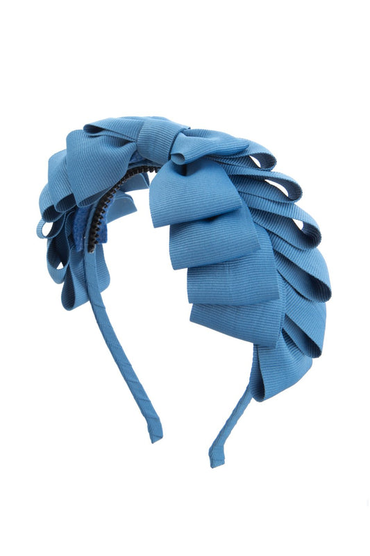 Pleated Ribbon Grosgrain Headband - Smoke Blue