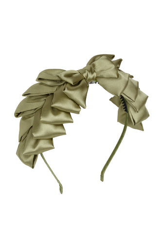 Pleated Ribbon Headband - Antique Green