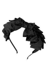Pleated Ribbon Headband - Black Paisley Suede
