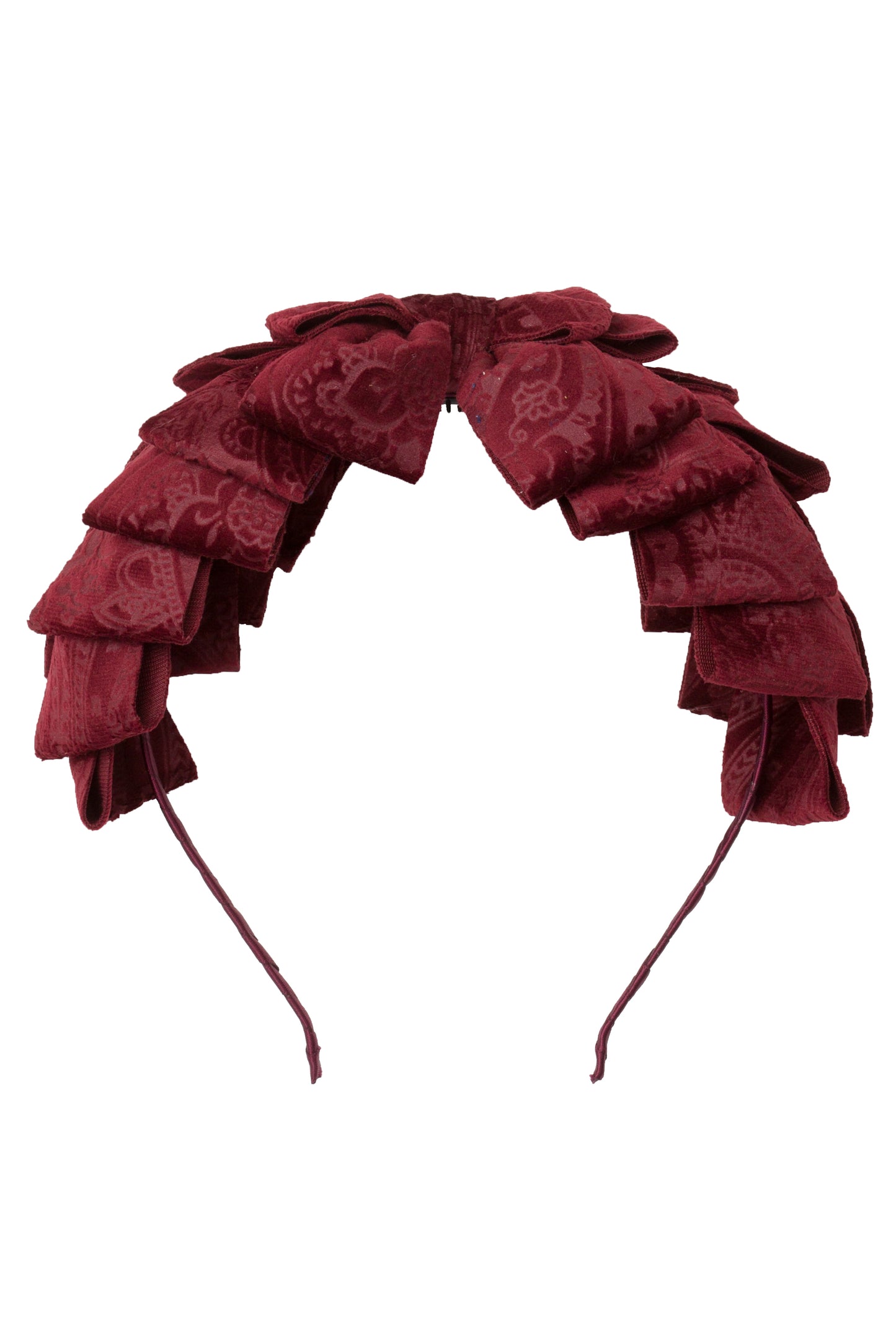 Pleated Ribbon Headband - Burgundy Paisley Suede