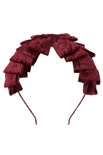 Pleated Ribbon Headband - Burgundy Paisley Suede