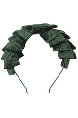 Pleated Ribbon Headband - Hunter Green Paisley Suede
