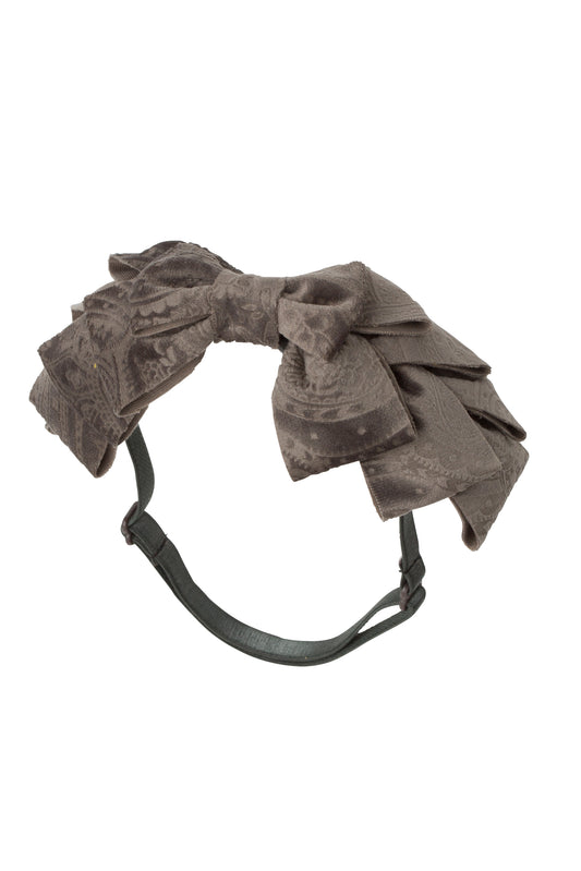 Pleated Ribbon Wrap - Smoke Grey Paisley Suede