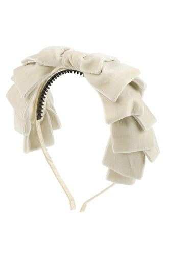 Pleated Ribbon Velvet Headband - Cream