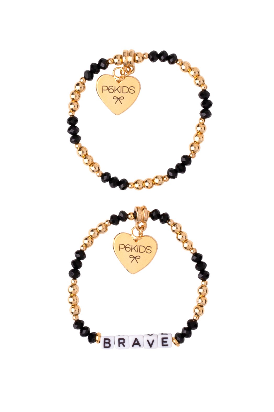 Power Mantra Bracelet Set - Black/Gold - "BRAVE"