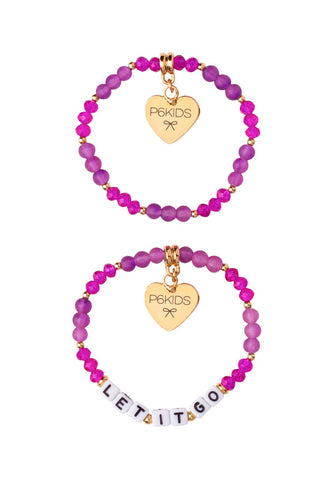 Power Mantra Bracelet Set- Hot Pink - 