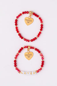 Power Mantra Bracelet Set - Red - "LOVED"