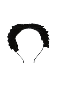 Pleated Ribbon Velvet Headband - Black