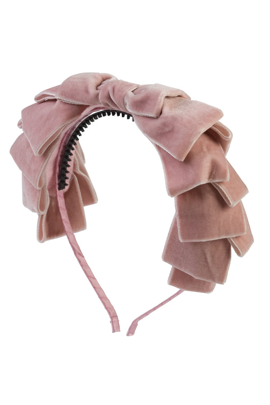 Pleated Ribbon Velvet Headband - Blush