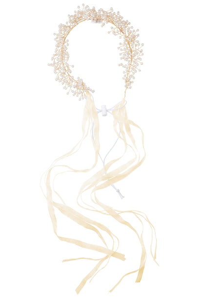Clustered Wreath - Pearls with Pale Gold Ribbon