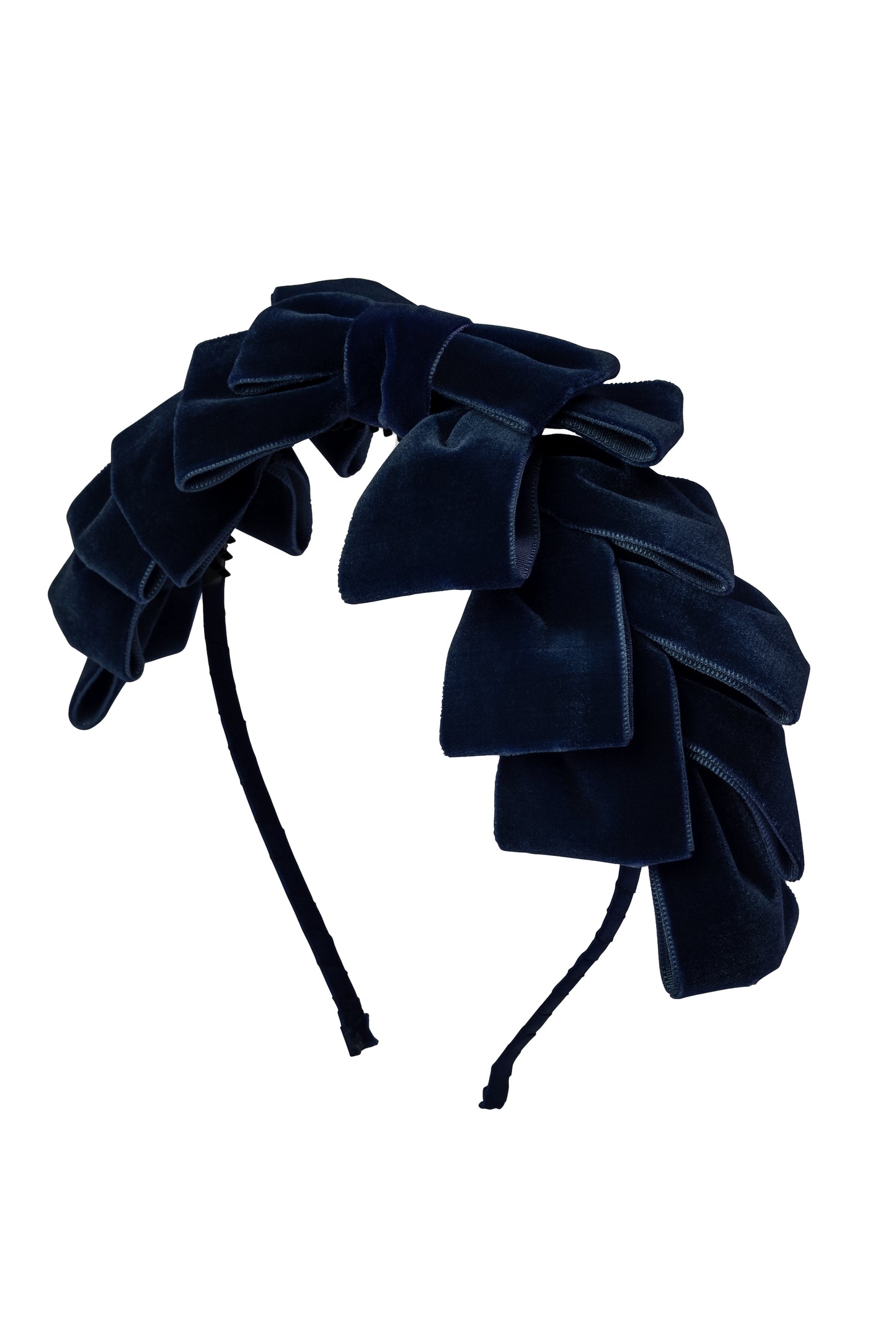 Pleated Ribbon Velvet Headband - Navy