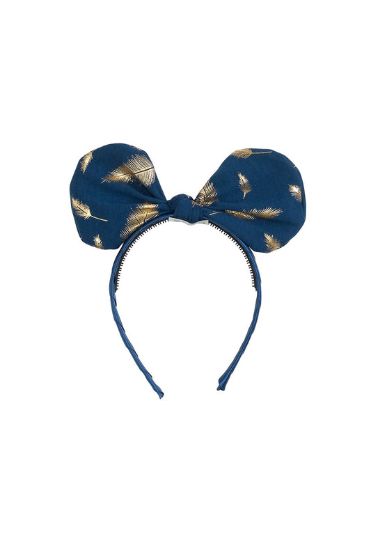 Bunnie Bow Headband - Navy/Gold Feather Print