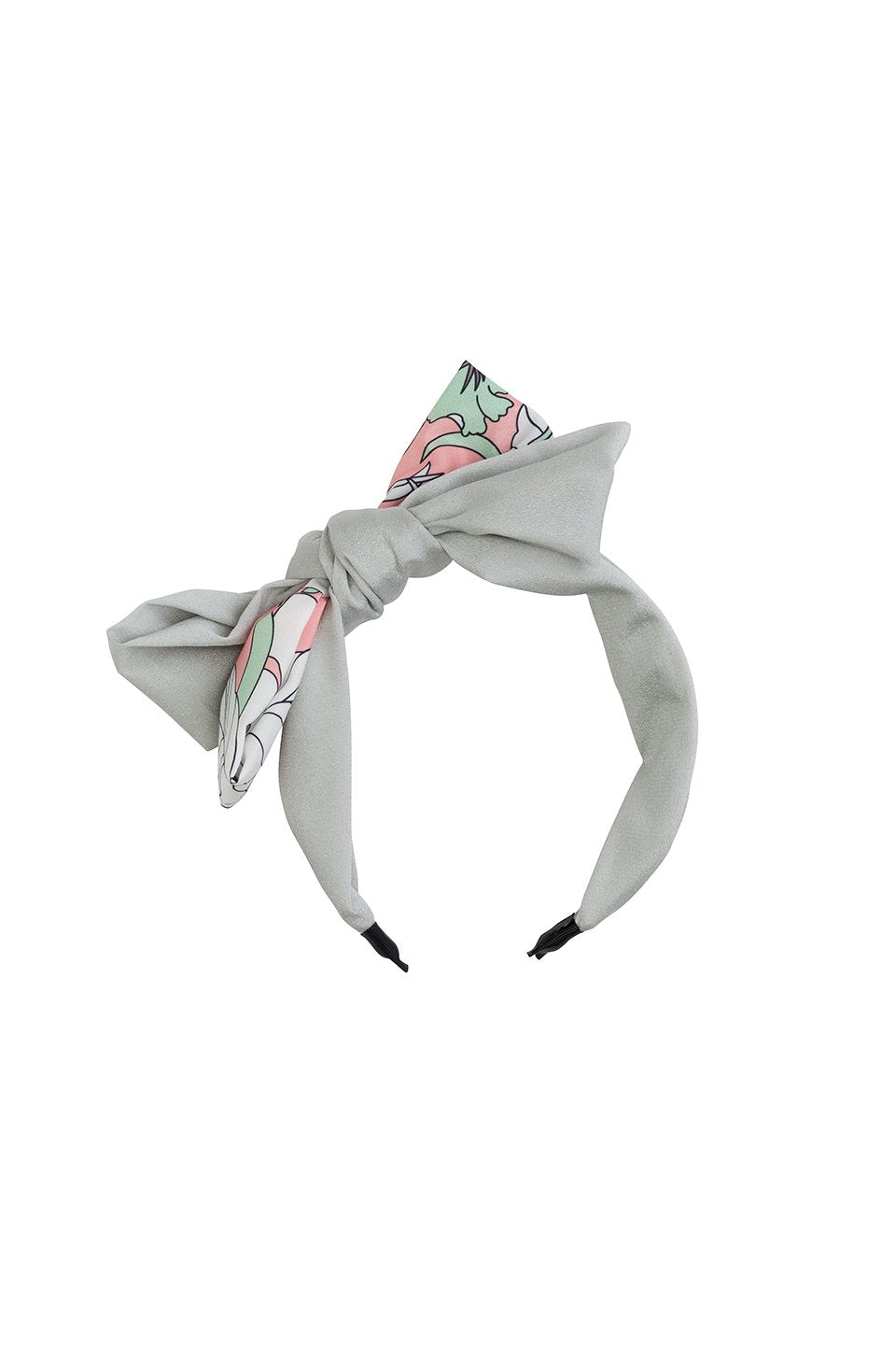 Wide Knot Headband - Light Grey/ GreenPink Print