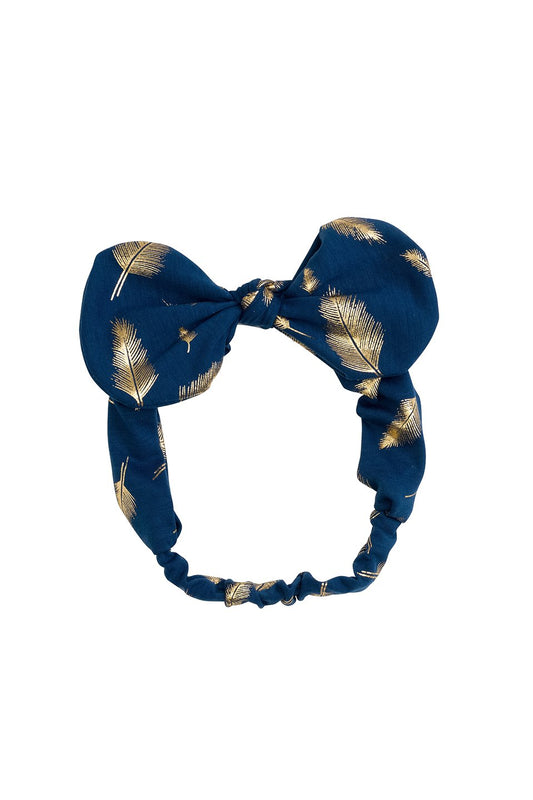 Bunnie Bow Wrap - Navy/Gold Feather Print