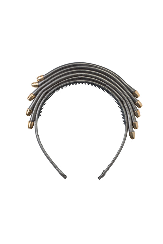 Rainbow Leather Headband - Pewter