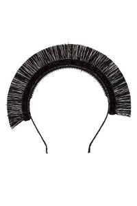 Static Fringe Headband - Black & White Fringe/Black Glitter