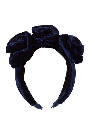 Triple Rose Garden Headband - Navy Velvet