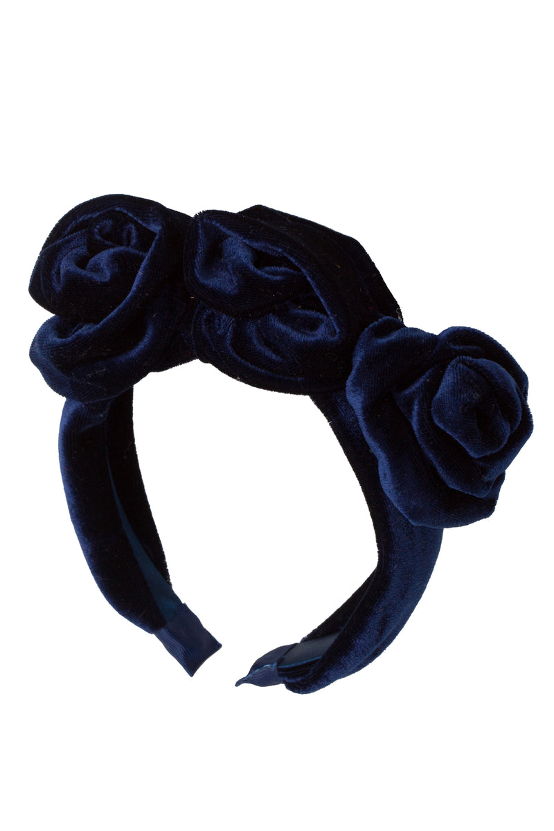 Triple Rose Garden Headband - Navy Velvet