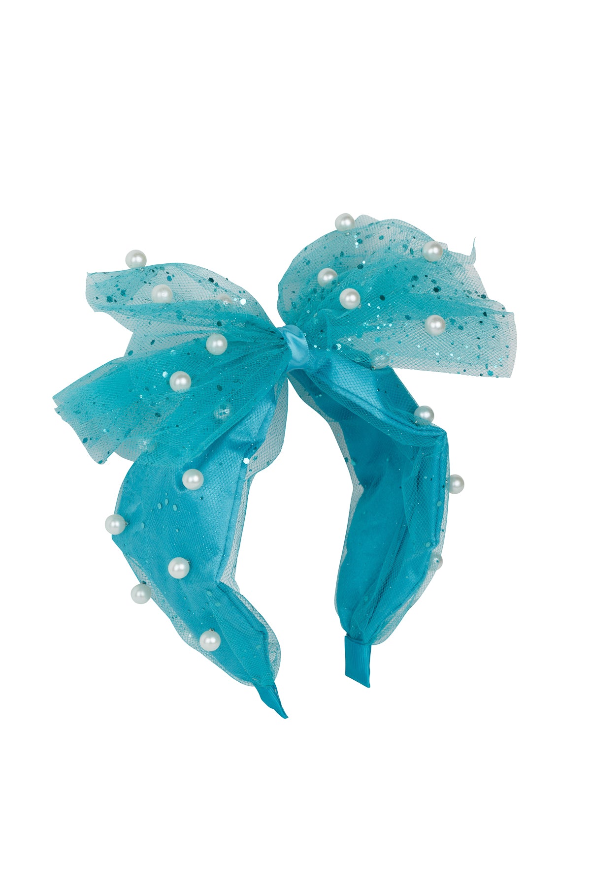 Tulle Pearl Headband - Turquoise