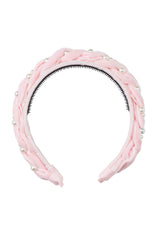 Twisted Pearl Velvet Headband - Baby Pink