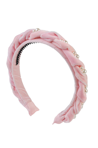 Twisted Pearl Velvet Headband - Baby Pink