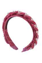 Twisted Pearl Velvet Headband - Raspberry