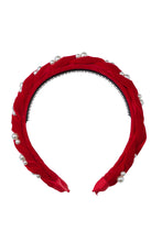 Twisted Pearl Velvet Headband - Red