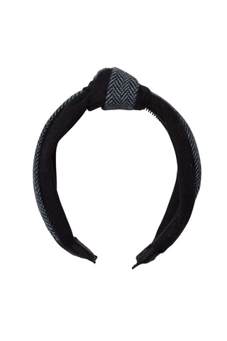 Knot Herringbone Headband - Navy/Light Blue