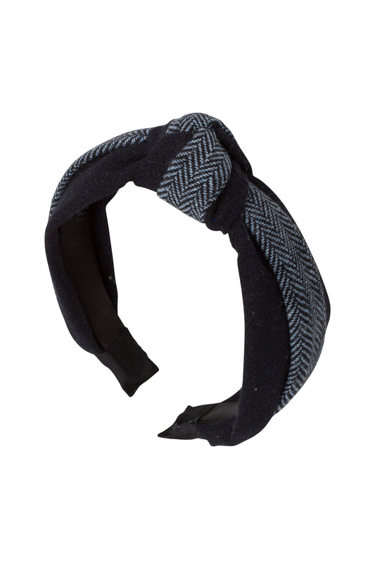 Knot Herringbone Headband - Navy/Light Blue