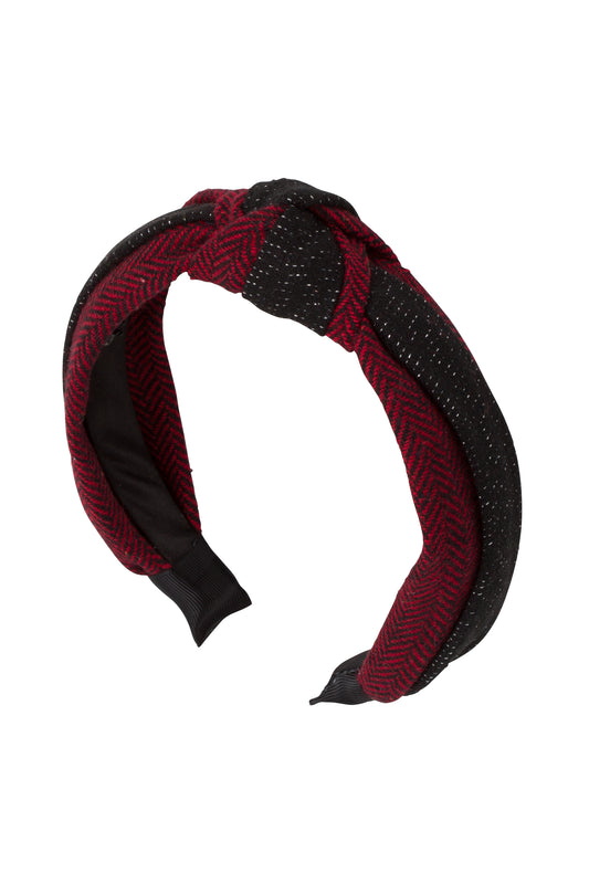 Knot Herringbone Headband - Red/Black