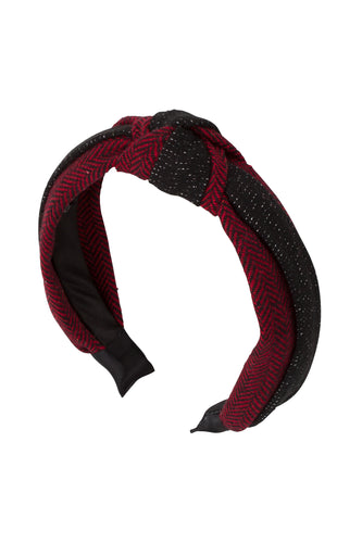 Knot Herringbone Headband - Red/Black