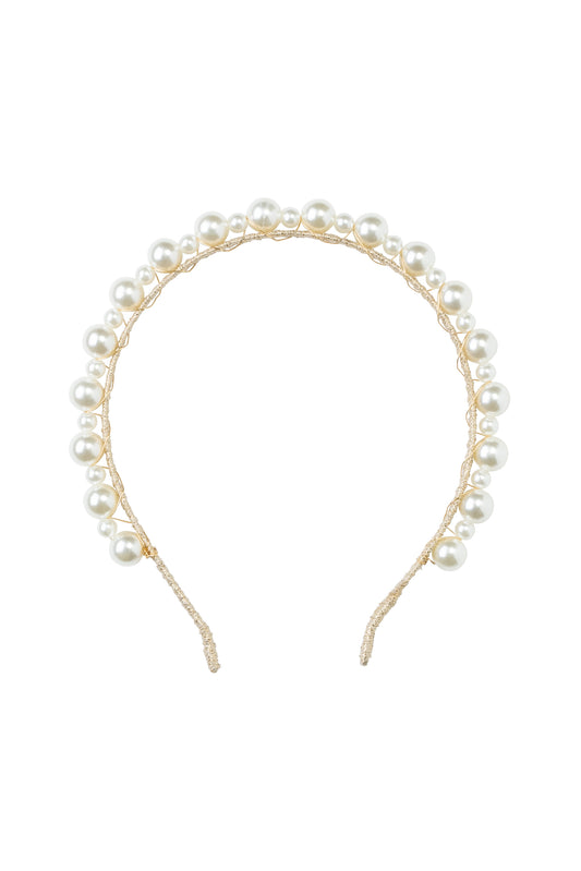 Uneven Pearls Headband - Gold/Ivory