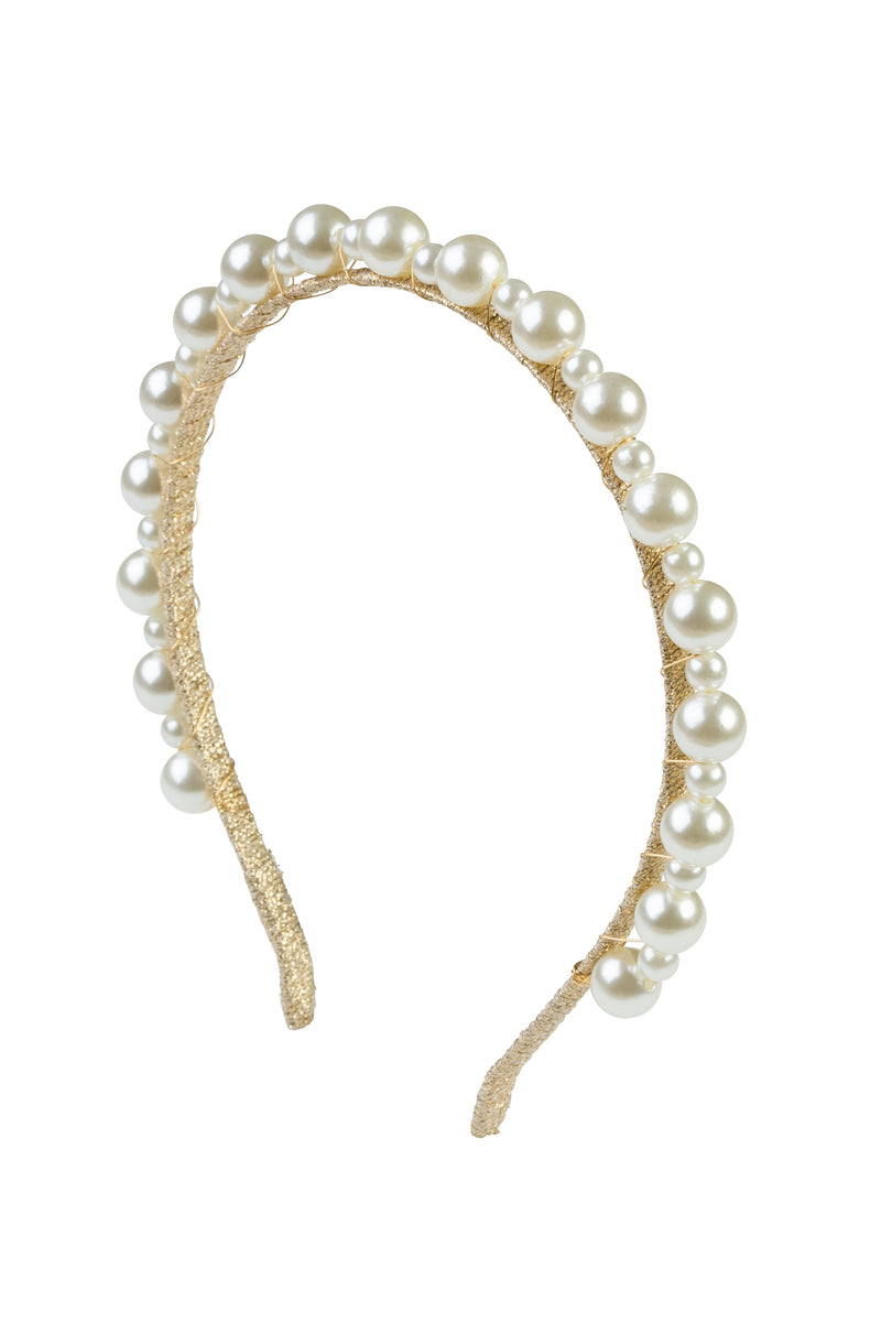 Uneven Pearls Headband - Gold/Ivory
