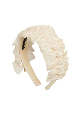 Velvet Ties Ribbon Headband - Ivory